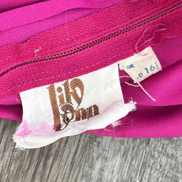 VTG 70s Lily Lynn Pleated Satin Midi Dress Women's 16 Swing Disco Barbie - Picture 6 of 8